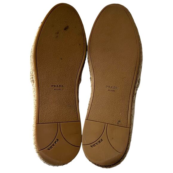 PRADA Embroidered Logo Canvas Espadrille EU 38 US 8 Beige Slip On Flats - Picture 3 of 12